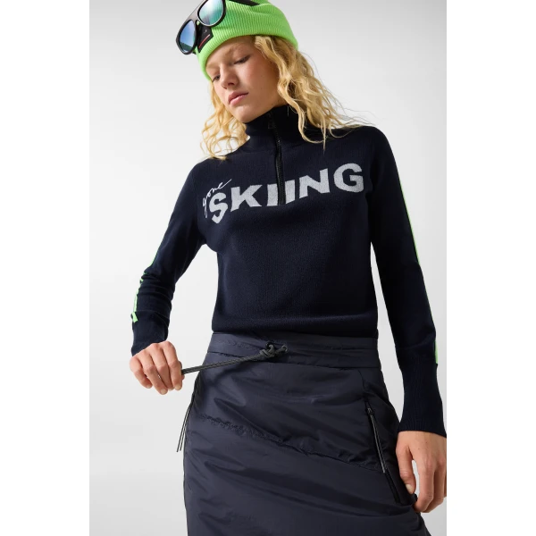 Bogner Belva Functional Quilted Skirt in Navy, view 6 | Midi Skirts | Coveti
