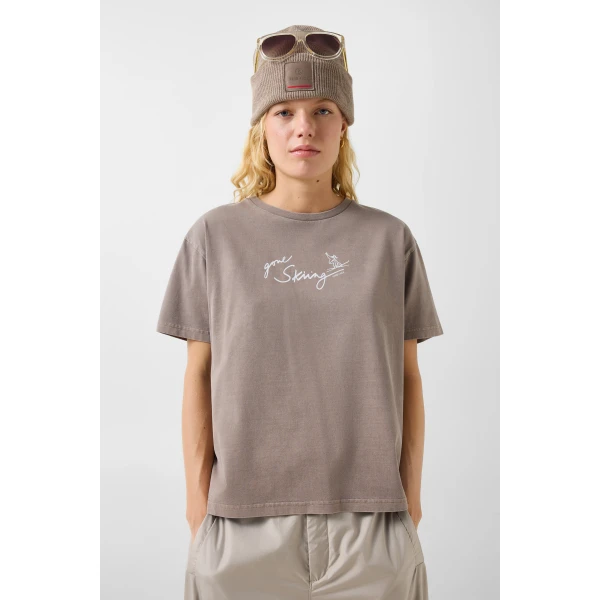 Bogner Cara Cotton T-Shirt in Taupe, view 3 | T-shirts | Coveti