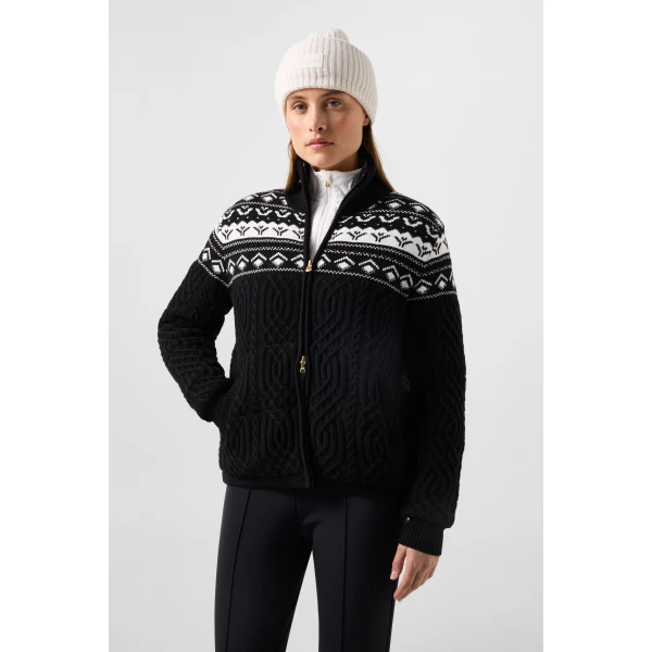Bogner Carolyn Norwegian-Style Knit Jacket in Black, view 3 | Cardigan | Coveti
