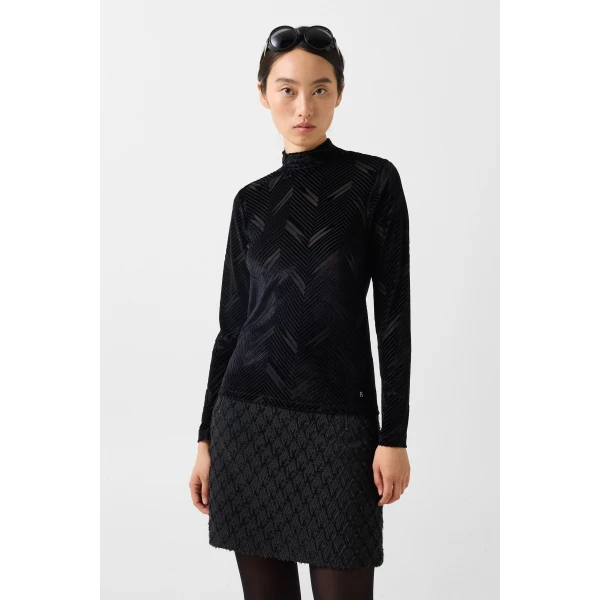 Bogner Cherie Velvet Long-Sleeved Top in Black, view 3 | Long Sleeve | Coveti
