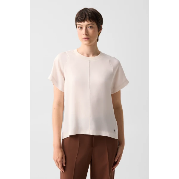 Bogner Dakota Satin Shirt in Cream, view 3 | Short Sleeved | Coveti