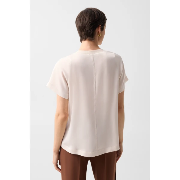 Bogner Dakota Satin Shirt in Cream, view 4 | Short Sleeved | Coveti