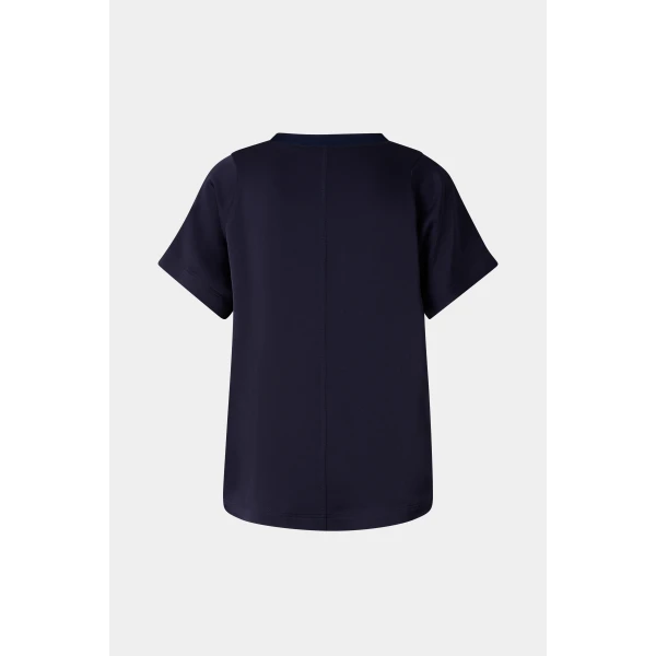 Bogner Dakota Satin Shirt in Navy, view 2 | Short Sleeved | Coveti