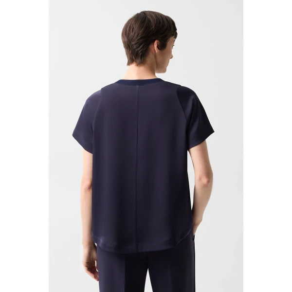 Bogner Dakota Satin Shirt in Navy, view 4 | Short Sleeved | Coveti