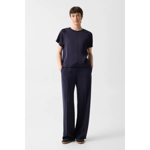 Bogner Dakota Satin Shirt in Navy, view 5 | Short Sleeved | Coveti