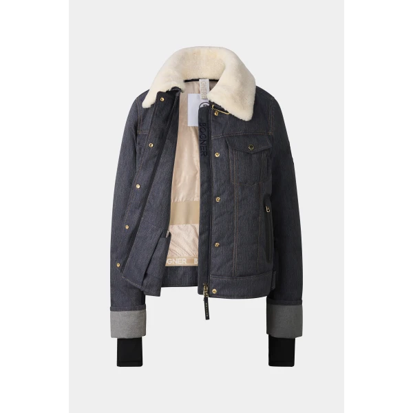 Bogner Dena Denim Ski Jacket in Denim Blue, view 2 | Jackets | Coveti