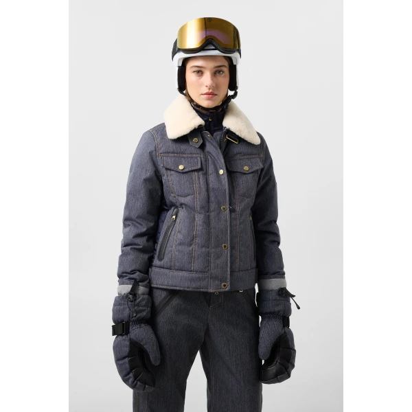 Bogner Dena Denim Ski Jacket in Denim Blue, view 4 | Jackets | Coveti