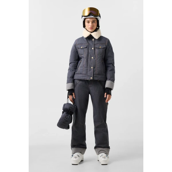 Bogner Dena Denim Ski Jacket in Denim Blue, view 6 | Jackets | Coveti