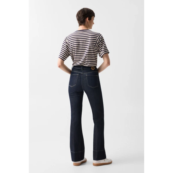 Bogner Devin Flared Fit Jeans in Dark Denim Blue, view 4 | Denim | Coveti