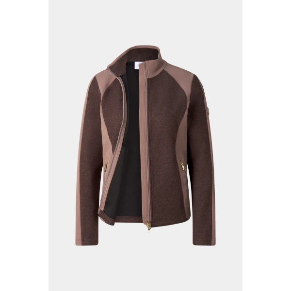 Bogner Dorinja Hybrid Mid-Layer Jacket in Dark Brown and Beige, view 2 | Jackets | Coveti