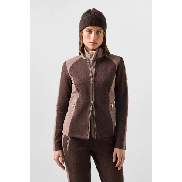 Bogner Dorinja Hybrid Mid-Layer Jacket in Dark Brown and Beige, view 4 | Jackets | Coveti