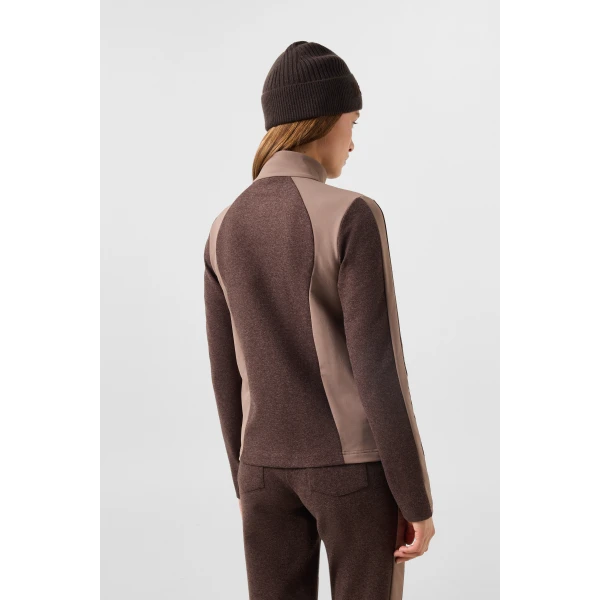 Bogner Dorinja Hybrid Mid-Layer Jacket in Dark Brown and Beige, view 5 | Jackets | Coveti