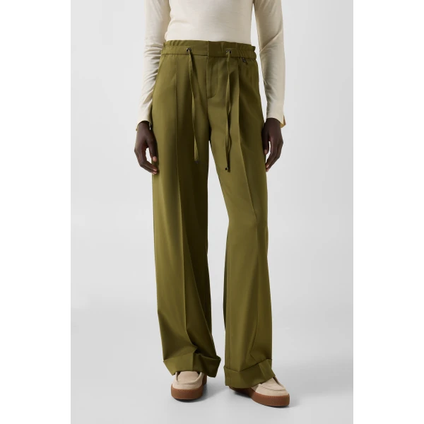 Bogner Elfy Virgin Wool Pleated Trousers in Olive, view 3 | Tailored pants | Coveti