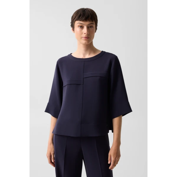 Bogner Enrica Crêpe Shirt in Navy, view 3 | Short Sleeved | Coveti
