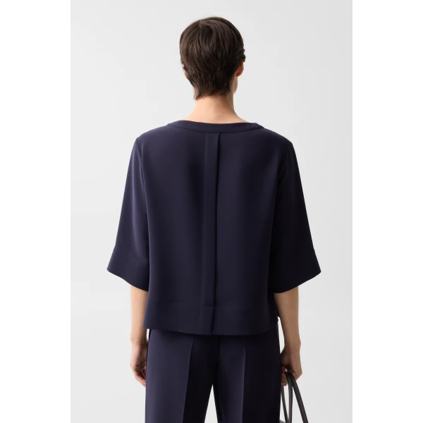 Bogner Enrica Crêpe Shirt in Navy, view 4 | Short Sleeved | Coveti