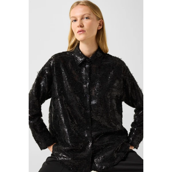 Bogner Florence Sequinned Shirt Blouse in Black, view 6 | Shirts | Coveti