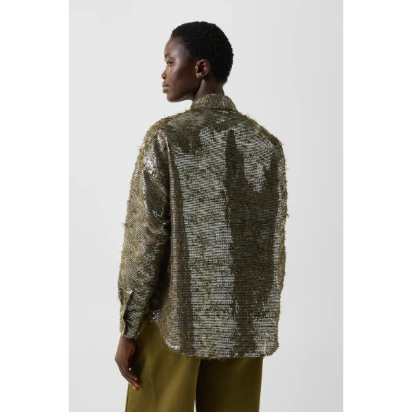 Bogner Florence Sequinned Shirt Blouse in Olive, view 4 | Shirts | Coveti