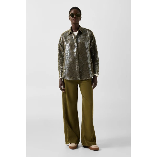 Bogner Florence Sequinned Shirt Blouse in Olive, view 5 | Shirts | Coveti