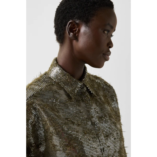 Bogner Florence Sequinned Shirt Blouse in Olive, view 6 | Shirts | Coveti