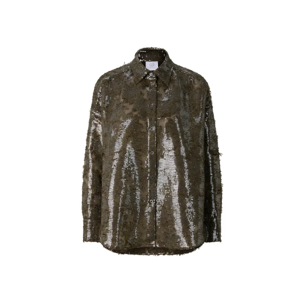 Florence Sequinned Shirt Blouse in Olive