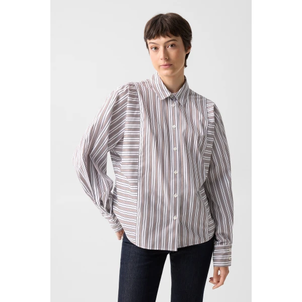 Bogner Gigi Cotton Shirt Blouse in White and Brown, view 3 | Shirts | Coveti