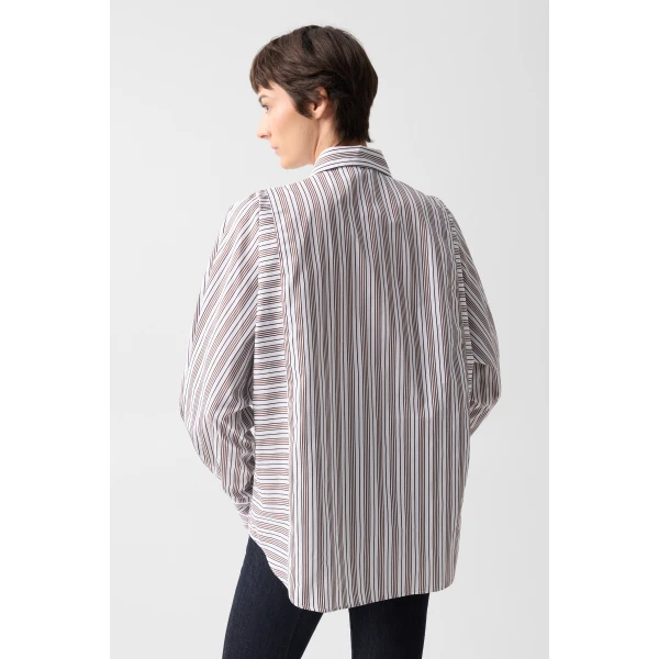Bogner Gigi Cotton Shirt Blouse in White and Brown, view 4 | Shirts | Coveti