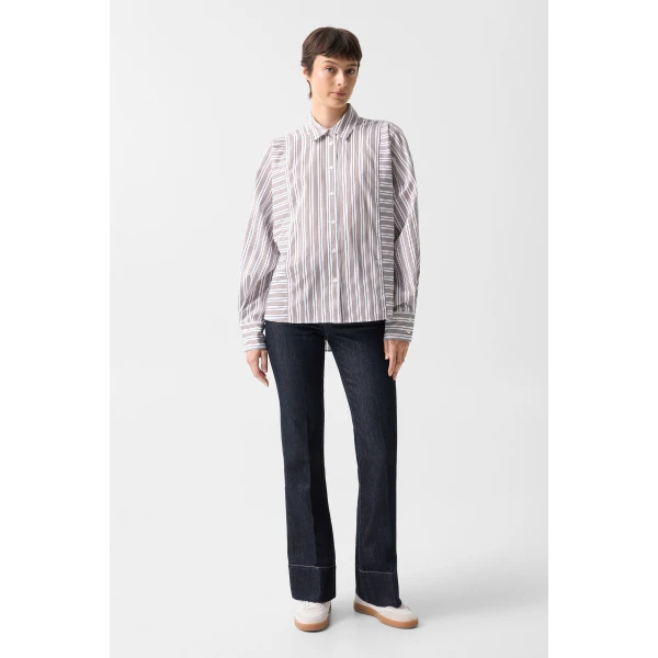 Bogner Gigi Cotton Shirt Blouse in White and Brown, view 5 | Shirts | Coveti