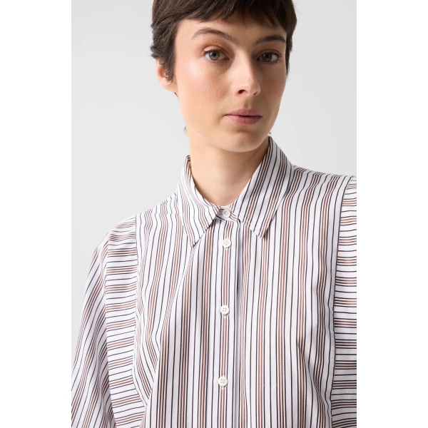 Bogner Gigi Cotton Shirt Blouse in White and Brown, view 6 | Shirts | Coveti