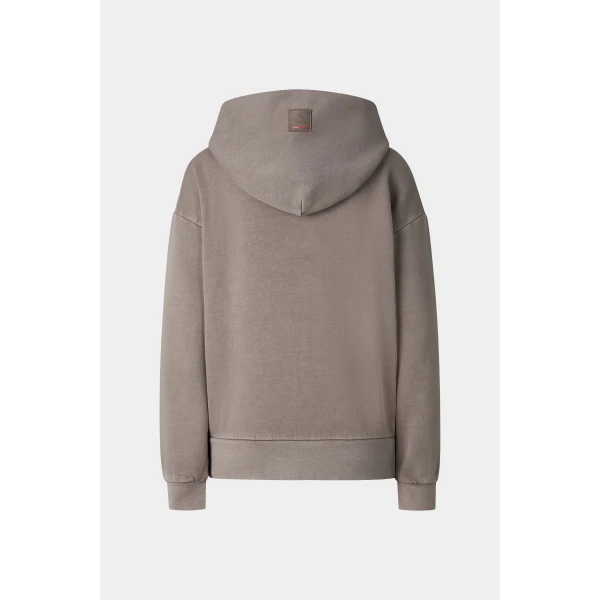 Bogner Ilona Cotton Hoodie Jersey Jacket in Taupe, view 2 | Hoodies | Coveti