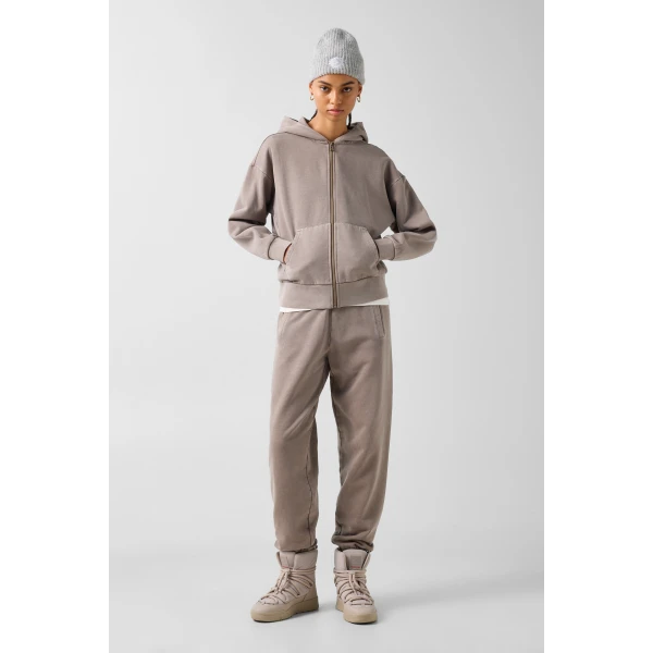 Bogner Ilona Cotton Hoodie Jersey Jacket in Taupe, view 5 | Hoodies | Coveti