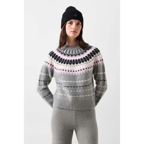 Bogner Ina Cashmere Jumper with Norwegian Design in Grey and Pink, view 3 | Sweaters | Coveti