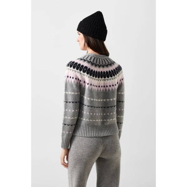 Bogner Ina Cashmere Jumper with Norwegian Design in Grey and Pink, view 4 | Sweaters | Coveti