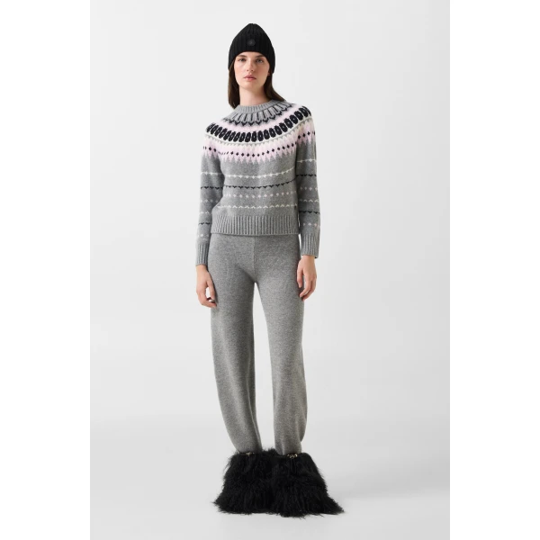 Bogner Ina Cashmere Jumper with Norwegian Design in Grey and Pink, view 5 | Sweaters | Coveti