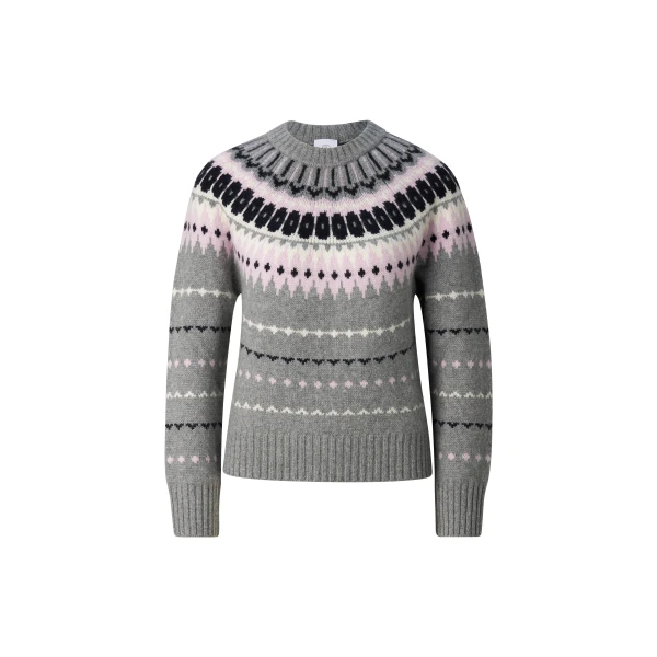 Bogner Ina Cashmere Jumper with Norwegian Design in Grey and Pink | Sweaters | Coveti