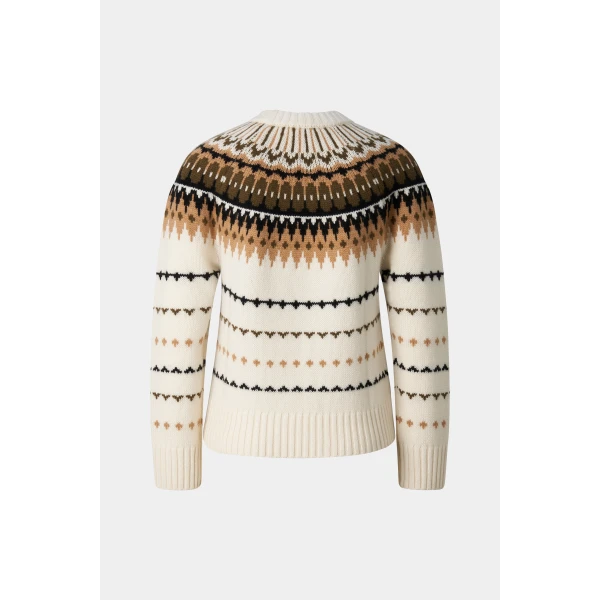 Bogner Ina Cashmere Jumper with Norwegian Design in Off White, Camel and Coffee, view 2 | Sweaters | Coveti
