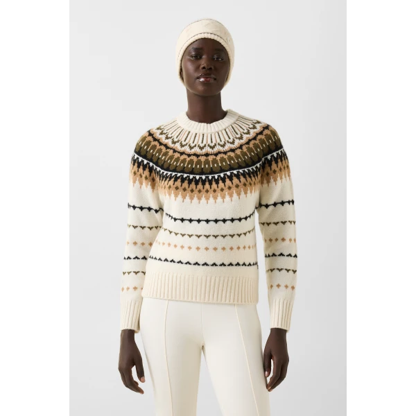 Bogner Ina Cashmere Jumper with Norwegian Design in Off White, Camel and Coffee, view 3 | Sweaters | Coveti