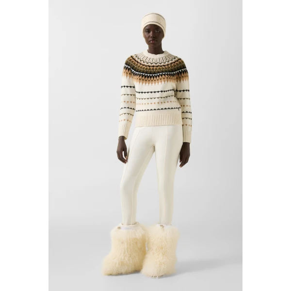 Bogner Ina Cashmere Jumper with Norwegian Design in Off White, Camel and Coffee, view 5 | Sweaters | Coveti