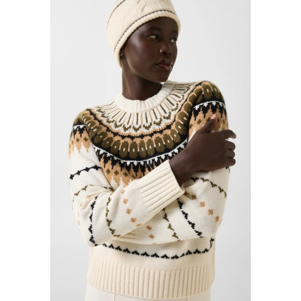 Bogner Ina Cashmere Jumper with Norwegian Design in Off White, Camel and Coffee, view 6 | Sweaters | Coveti