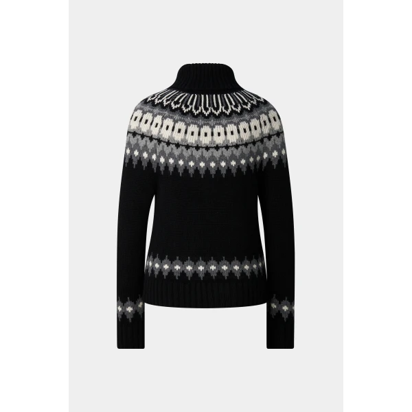 Bogner Ingrid Norwegian-Style Cashmere Jumper in Black, Grey and Off White, view 2 | Sweaters | Coveti