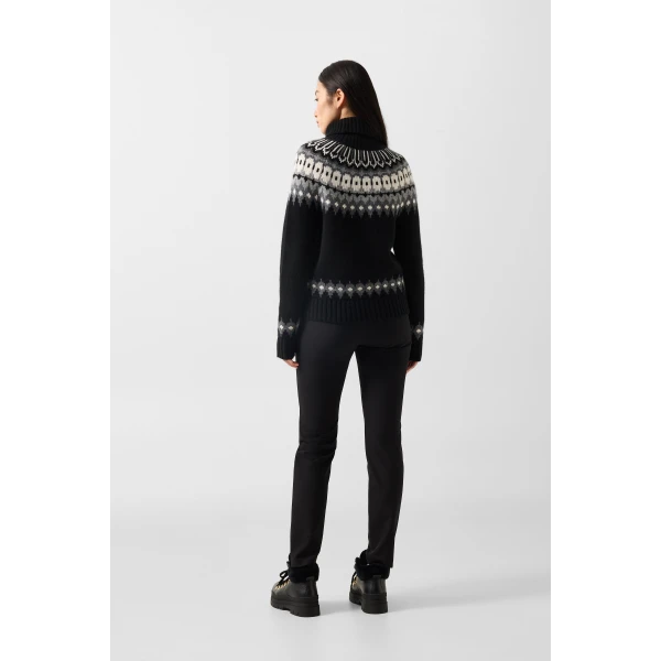 Bogner Ingrid Norwegian-Style Cashmere Jumper in Black, Grey and Off White, view 4 | Sweaters | Coveti