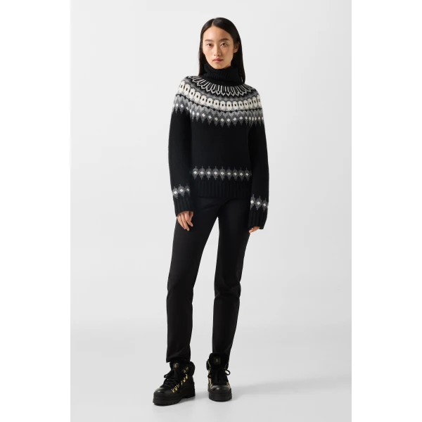 Bogner Ingrid Norwegian-Style Cashmere Jumper in Black, Grey and Off White, view 5 | Sweaters | Coveti