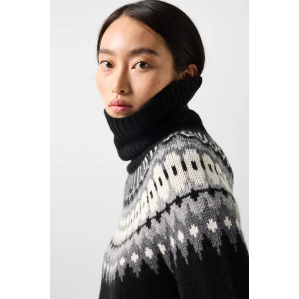 Bogner Ingrid Norwegian-Style Cashmere Jumper in Black, Grey and Off White, view 6 | Sweaters | Coveti