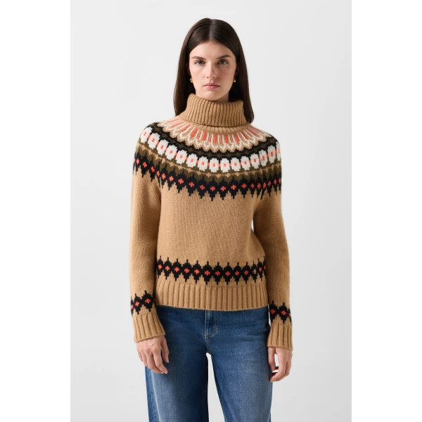 Bogner Ingrid Norwegian-Style Cashmere Jumper in Camel, Brown and Orange, view 3 | Sweaters | Coveti