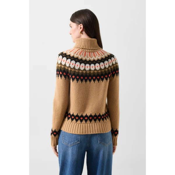 Bogner Ingrid Norwegian-Style Cashmere Jumper in Camel, Brown and Orange, view 4 | Sweaters | Coveti