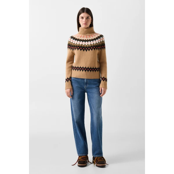 Bogner Ingrid Norwegian-Style Cashmere Jumper in Camel, Brown and Orange, view 5 | Sweaters | Coveti