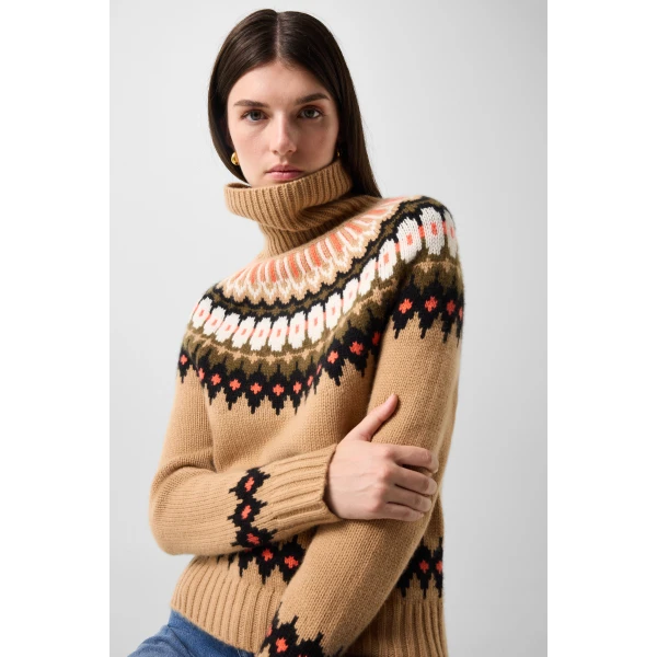 Bogner Ingrid Norwegian-Style Cashmere Jumper in Camel, Brown and Orange, view 6 | Sweaters | Coveti