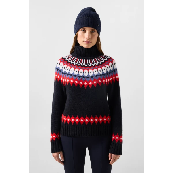 Bogner Ingrid Norwegian-Style Cashmere Jumper in Navy, Red and Blue, view 3 | Sweaters | Coveti