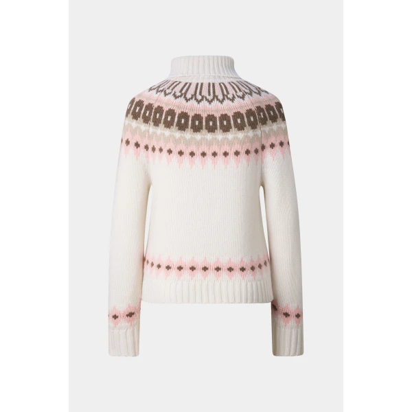 Bogner Ingrid Norwegian-Style Cashmere Jumper in Off White, Pink and Brown, view 2 | Sweaters | Coveti
