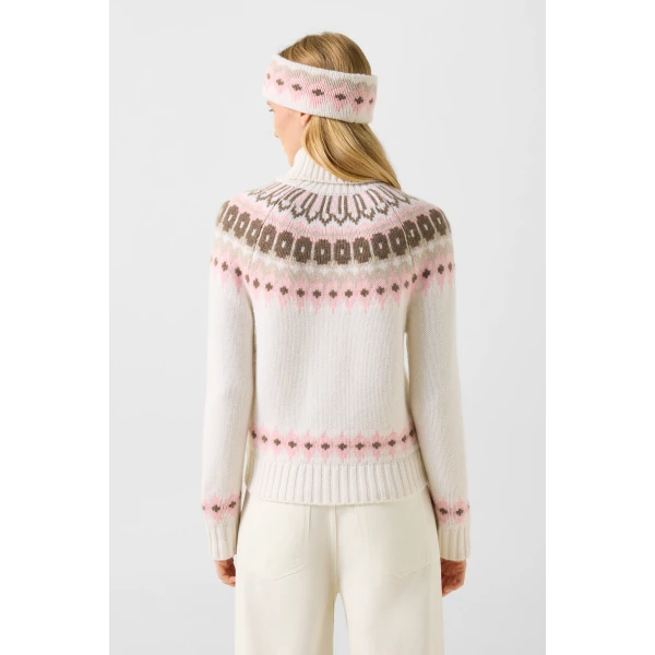 Bogner Ingrid Norwegian-Style Cashmere Jumper in Off White, Pink and Brown, view 4 | Sweaters | Coveti