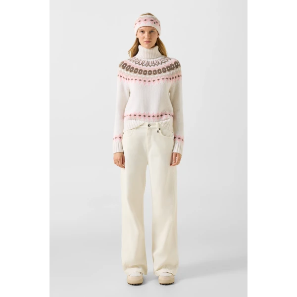 Bogner Ingrid Norwegian-Style Cashmere Jumper in Off White, Pink and Brown, view 5 | Sweaters | Coveti